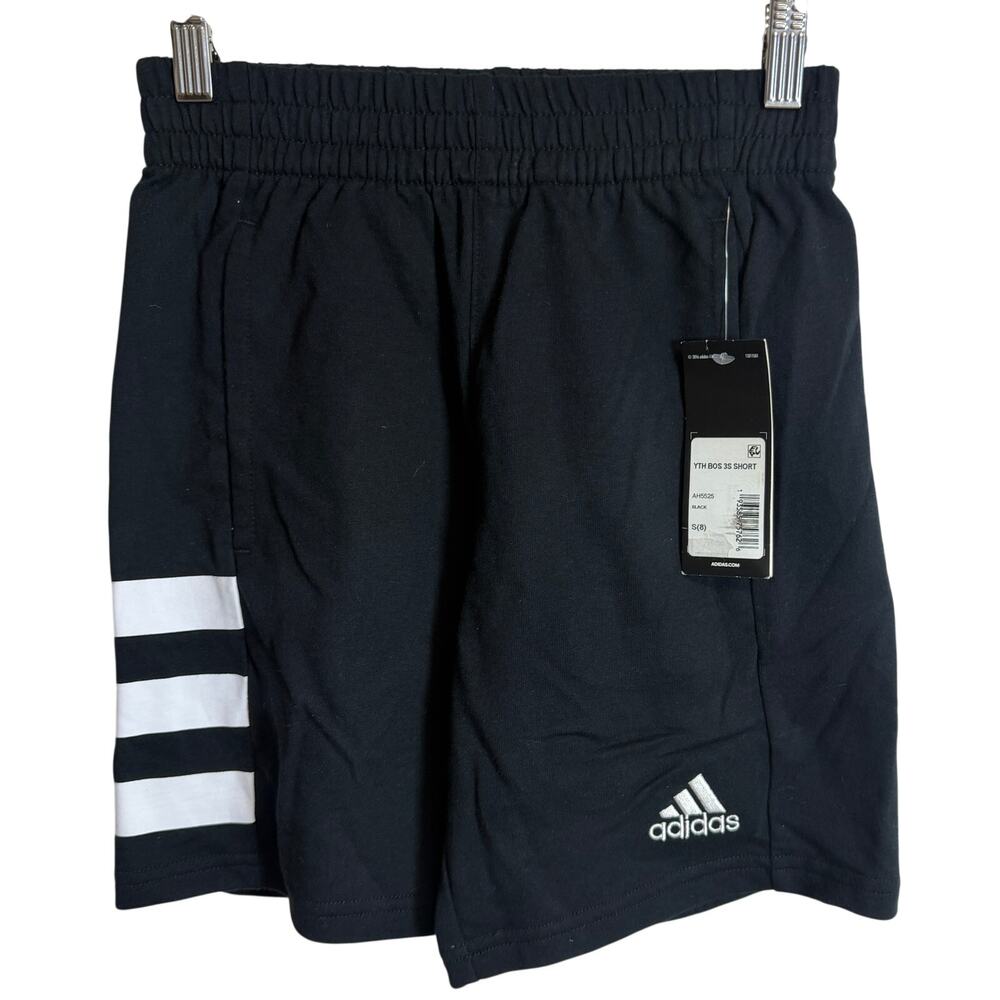 Adidas Boys Athletic Shorts Size 8 Black White Logo Stretch Waist NWT New